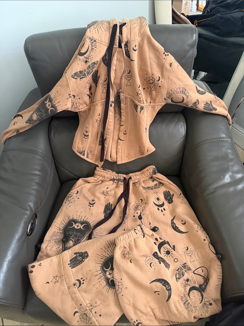 Women's Peach Celestial Pajama Set - Zip Hoodie & Joggers